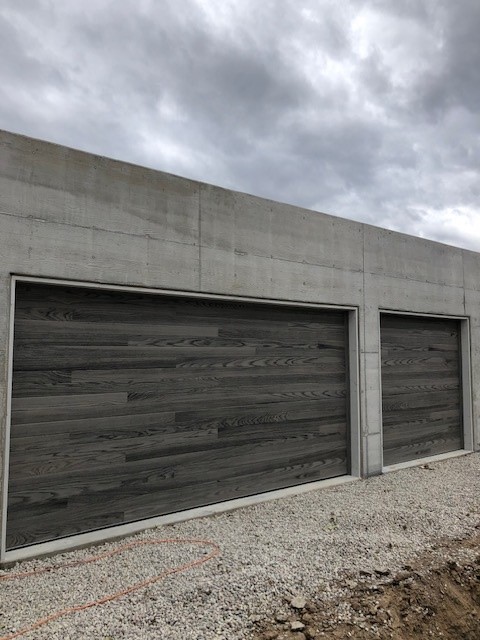 Gray woodgrain flush doors