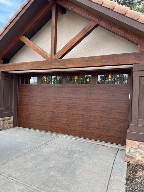 Flush wood-look door with window inserts